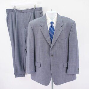 Cesarani Wool Gray Plaid W/ Blue Windowpane 2 Piece Suit 46R 40 / 25.5 Short Leg